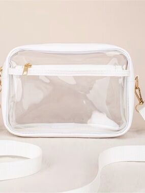 Transparent Crossbody bag with White trim and strap - Festival ready #537